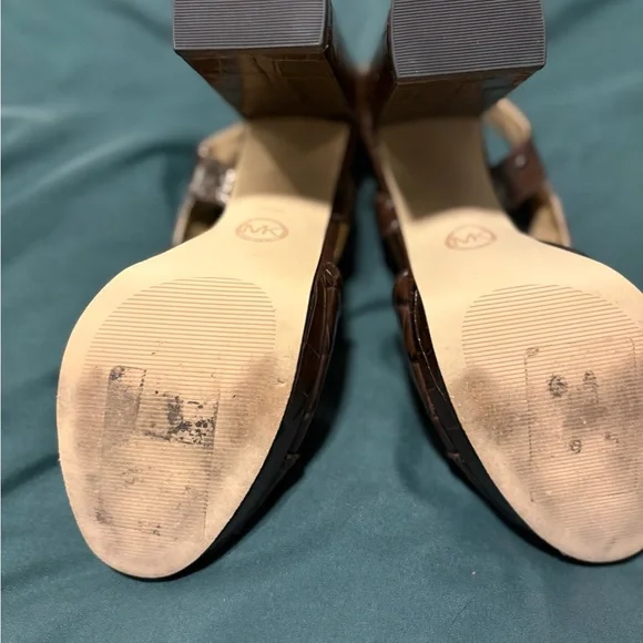 Michael Kors Becky Embossed Leather Sandal Heels Elegant Brown Slingback Heels - Picture 6 of 6